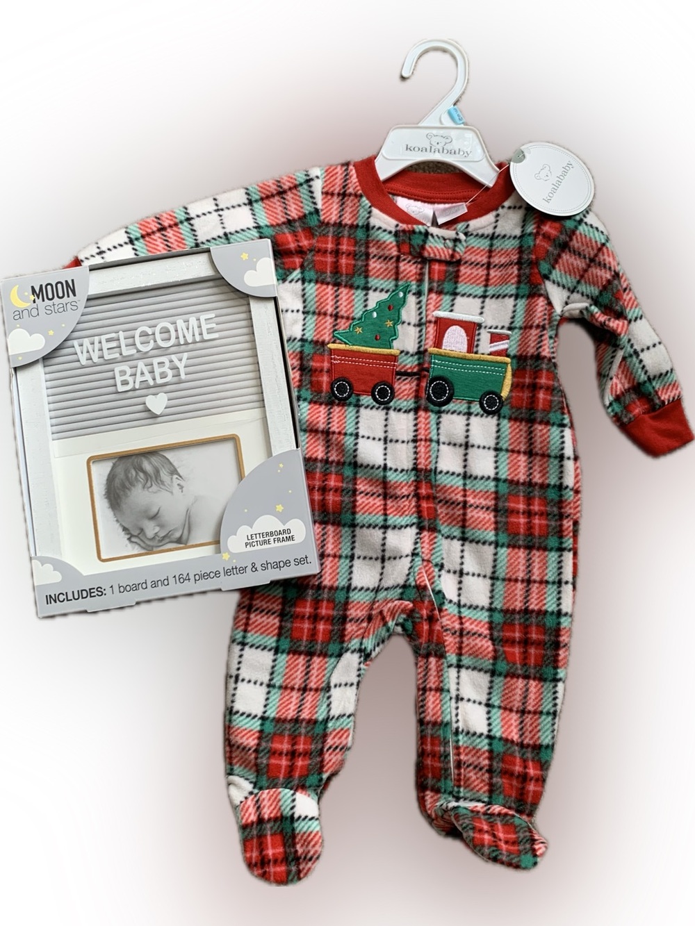 3 Month gift set NWT Koala Kids Red Plaid Holiday Footed One-Piece for new baby
